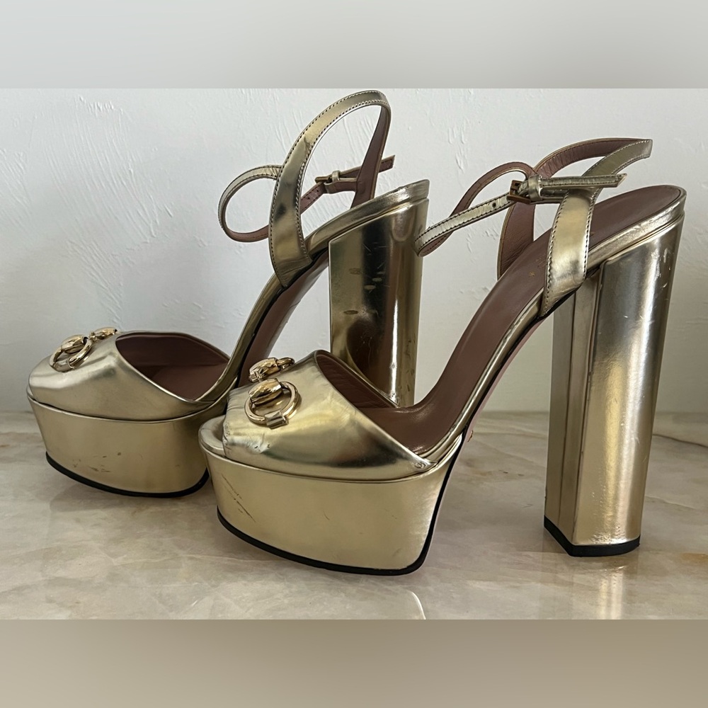 Gucci metallic gold leather platform 37 1/2